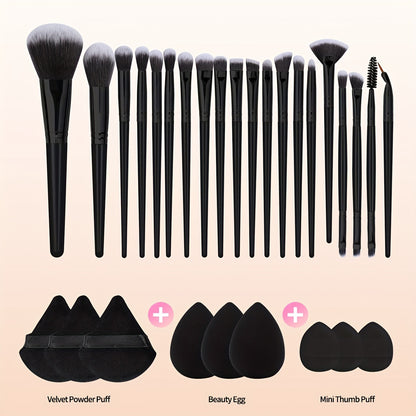 20-Piece Deluxe Makeup Brush Set + 9-Pc Makeup Sponge Set - Portable Travel Foundation Brush Kit with Powder Puff, Finger Puff, and Blusher Brush - Perfect Mother's Day Gift for Beauty Enthusiasts