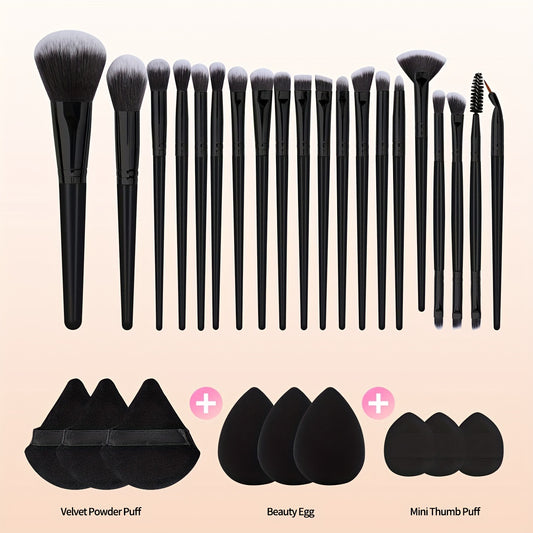 20-Piece Deluxe Makeup Brush Set + 9-Pc Makeup Sponge Set - Portable Travel Foundation Brush Kit with Powder Puff, Finger Puff, and Blusher Brush - Perfect Mother's Day Gift for Beauty Enthusiasts