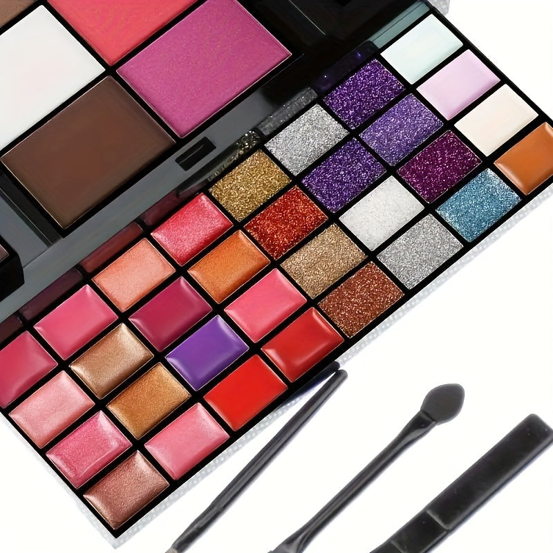 74-Color Glamour Makeup Palette - Vibrant Eye Shadow & Lip Colors, Glitter Cream, All-In-One Beauty Kit with Blendable Formulas, Long-Lasting, Highly Pigmented, Includes Brushes, Portable & Travel-Friendly Cosmetics Collectio