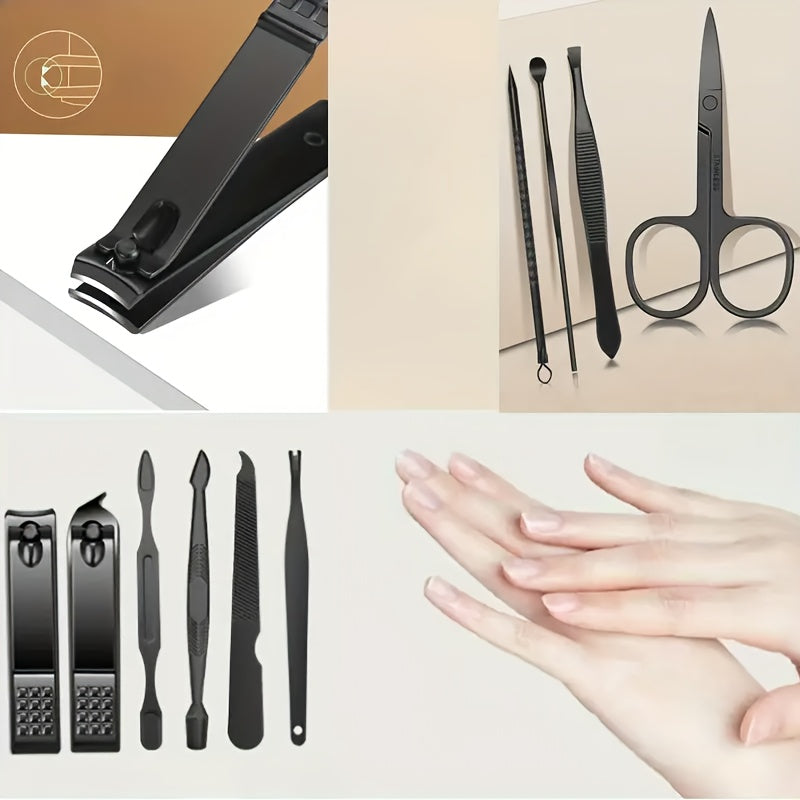16pcs Stainless Steel Manicure and Pedicure Kit - Professional Nail Care Set with Straight Edge Nail Clippers, Nail File, Ear Pick, Scissors - Unscented, Modern Style, Includes Storage Case for Travel and Beauty Treatments