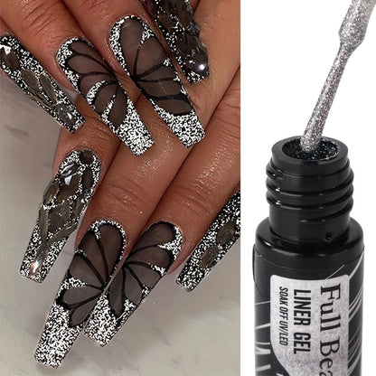 Full Beauty Sparkling Glitter Gel Nail Polish - Champagne Golden & Silvery, Waterproof, Odorless, UV-Cured Semi-Permanent Liner for French Manicures