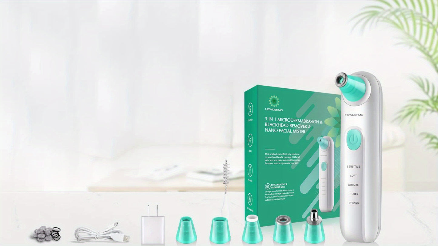 3-in-1 Diamond Microdermabrasion System - Exfoliates, Hydrates, and Removes Blackheads with 5 Diamond Tips and 5 Suction Levels for Radiant, Smooth Skin - Professional-Grade Skin Care for Beauty and Personal Use