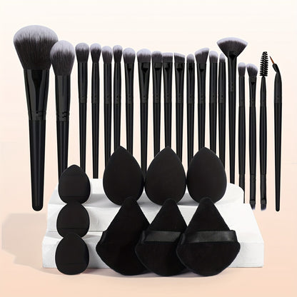 20-Piece Deluxe Makeup Brush Set + 9-Pc Makeup Sponge Set - Portable Travel Foundation Brush Kit with Powder Puff, Finger Puff, and Blusher Brush - Perfect Mother's Day Gift for Beauty Enthusiasts