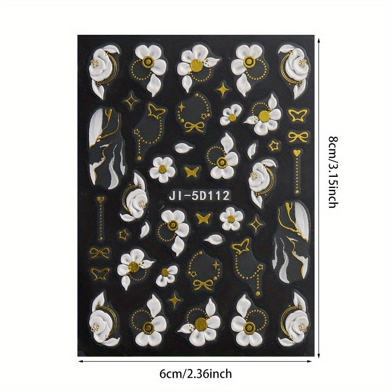 3 Sheets of Vibrant 5D Embossed Floral Nail Art Stickers - Reusable, Self-Adhesive, Durable Vinyl with Pink, Purple, and White Chain Butterfly & Spring Flower Designs - Perfect for Nail Decoration, DIY Projects, and Fashionab