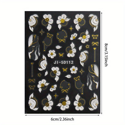 3 Sheets of Vibrant 5D Embossed Floral Nail Art Stickers - Reusable, Self-Adhesive, Durable Vinyl with Pink, Purple, and White Chain Butterfly & Spring Flower Designs - Perfect for Nail Decoration, DIY Projects, and Fashionab