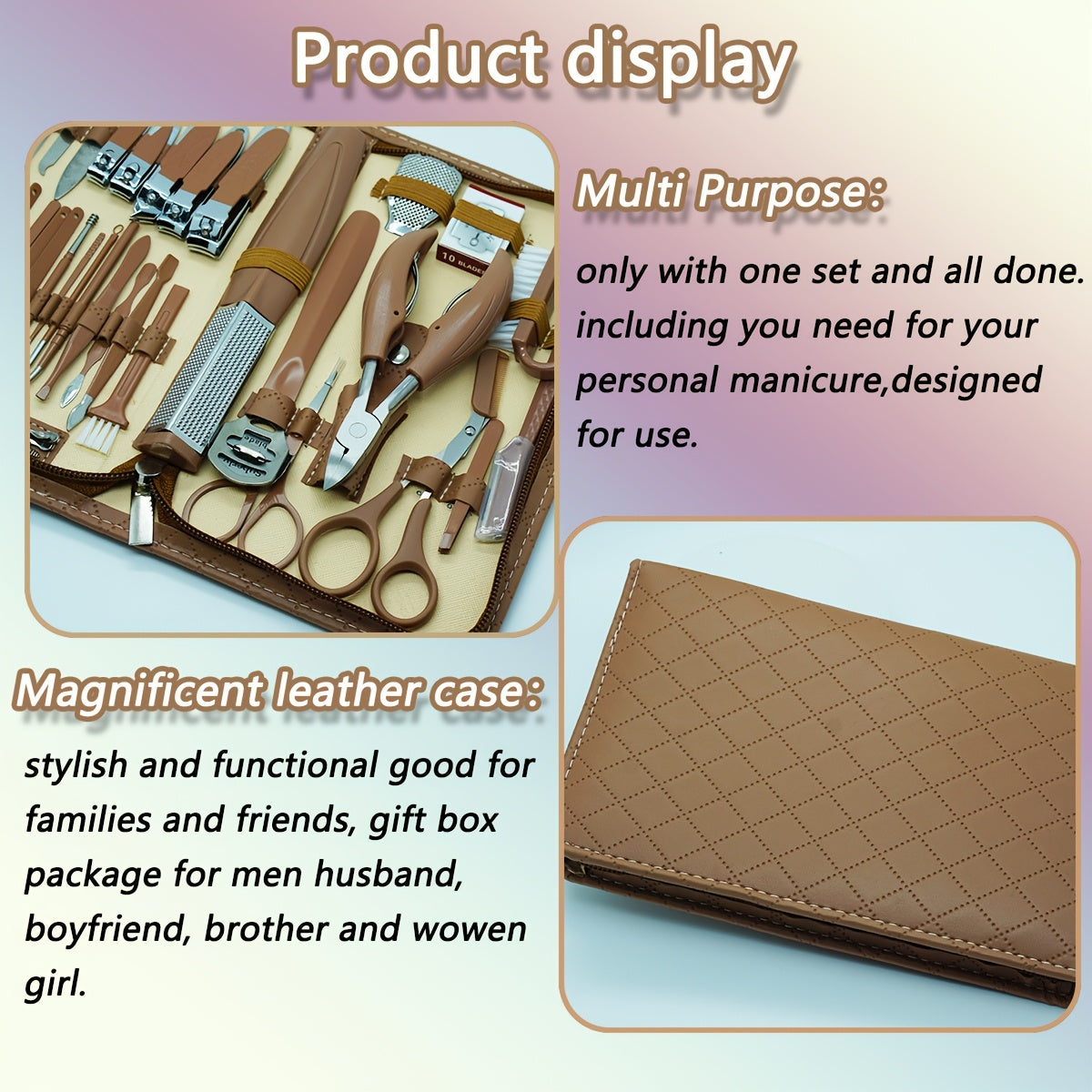 10/42pcs Set New Zipper Leather Bag Stainless Steel Manicure Set, Manicure Nails, Toenails And Eyebrows, Men'S/Women'S Beauty Care Tools, Nail Trimming Tools