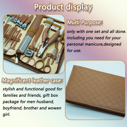 10/42pcs Set New Zipper Leather Bag Stainless Steel Manicure Set, Manicure Nails, Toenails And Eyebrows, Men'S/Women'S Beauty Care Tools, Nail Trimming Tools