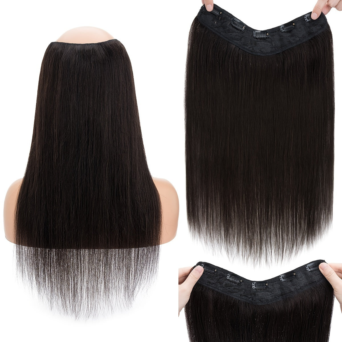V-Shaped Real Remy Clip In Human Hair Extensions One Piece 3/4 Full Head Weft Straight Hair Human Hair With Seamless Weft Silky Straight For Women
