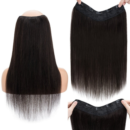 V-Shaped Real Remy Clip In Human Hair Extensions One Piece 3/4 Full Head Weft Straight Hair Human Hair With Seamless Weft Silky Straight For Women
