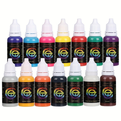 14 color ink set, 14 pigment ink 0.5 oz (about 14.2 grams)15 ml/bottle, suitable for 3D makeup beauty skin body art, pigment ink set for professionals and enthusiasts (14 colors, black, red, white, etc.)