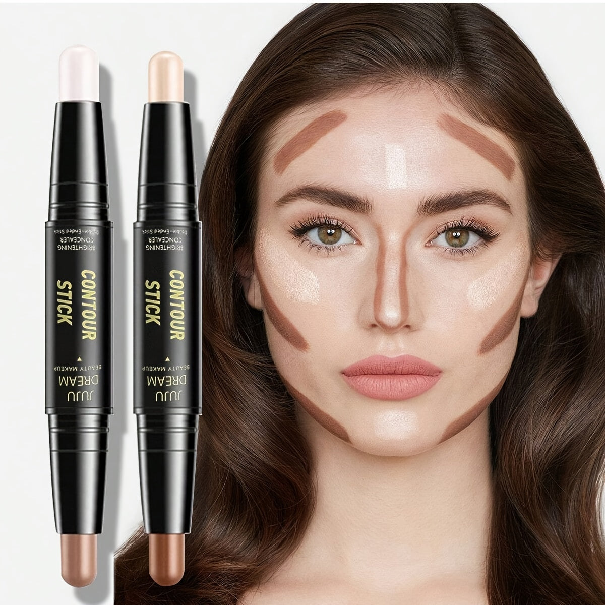 JUJU Dream Beauty Makeup Contour Stick - Dual-Ended, Water Resistant, Medium Tone, Matte Finish, Stick Form, Medium Coverage, <1 Fl Oz - Cover Acne Marks & Dark Circles