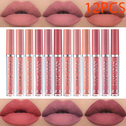 12 Pcs Matte Lipstick Set, Lip Stick Long Lasting Waterproof, Matte Lipstick for Women, Soft Matte Finish for Velvety Smooth Lips, Highly Pigmented, Non-Sticky, for Casual Attire, Parties Makeup, Perfect Gift for Beauty Lover