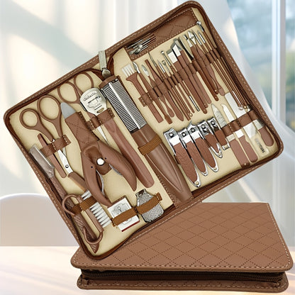 10/42pcs Set New Zipper Leather Bag Stainless Steel Manicure Set, Manicure Nails, Toenails And Eyebrows, Men'S/Women'S Beauty Care Tools, Nail Trimming Tools