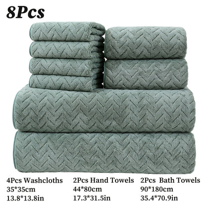 [High Quality Bath Towels] 8pcs Extra Large Bath Towels Set - High Quality 400GSM Microfiber Material - Including 4 Washcloths + 2 Hand Towels + 2 Bath Sheets Towels, Good Water Absorption, Beauty Makeup Accessories, Bathroom