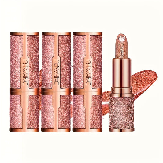 3Pcs Set Glitter Lipstick, Sparkling Lip Balm, Starry Shimmer, Moisturizing Lip Balm, Long-Lasting, Lip Makeup, Beauty Cosmetic For Lustrous & Radiant Lips