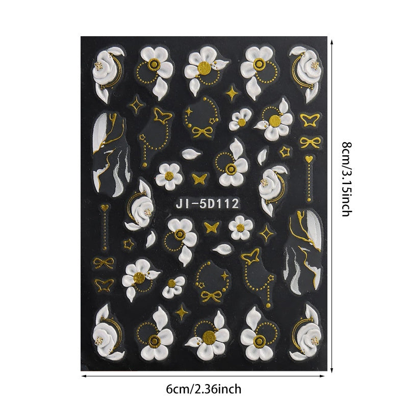 3 Sheets of Vibrant 5D Embossed Floral Nail Art Stickers - Reusable, Self-Adhesive, Durable Vinyl with Pink, Purple, and White Chain Butterfly & Spring Flower Designs - Perfect for Nail Decoration, DIY Projects, and Fashionab