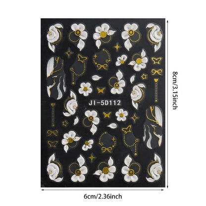 3 Sheets of Vibrant 5D Embossed Floral Nail Art Stickers - Reusable, Self-Adhesive, Durable Vinyl with Pink, Purple, and White Chain Butterfly & Spring Flower Designs - Perfect for Nail Decoration, DIY Projects, and Fashionab