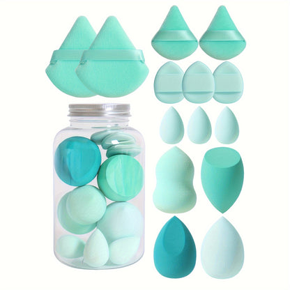 14pc Makeup Sponge Set With Storage Jar, Velvet Beauty Blenders, Latex-Free, Makeup Sponge Finger Puff, Dual-Use Wet & Dry Foundation Cosmetic Puffs, For All Skin Types