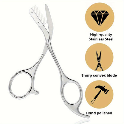 Eyebrow Trimmer Scissors with Comb Ladies Ladies Men Hair Removal Beauty Shaping Stainless Steel Eyebrow Makeup Remover Tool - Facial Care Gift for Mom