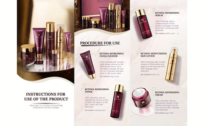 Anti-aging skincare set with 9pcs of retinol to gently care for the skin | A complete skincare routine Korean beauty skincare gift set, including cleanser, toner, lotion, essence, cream, eye cream, suitable for wife, ladies,