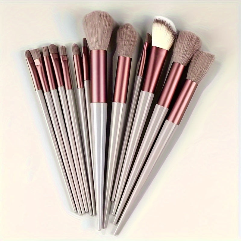 13-Piece Makeup Brush Set, Soft Fluffy Synthetic Bristles, For Foundation, Powder, Eyeshadow, Kabuki & Cosmetic Blending, Includes Beauty Sponge