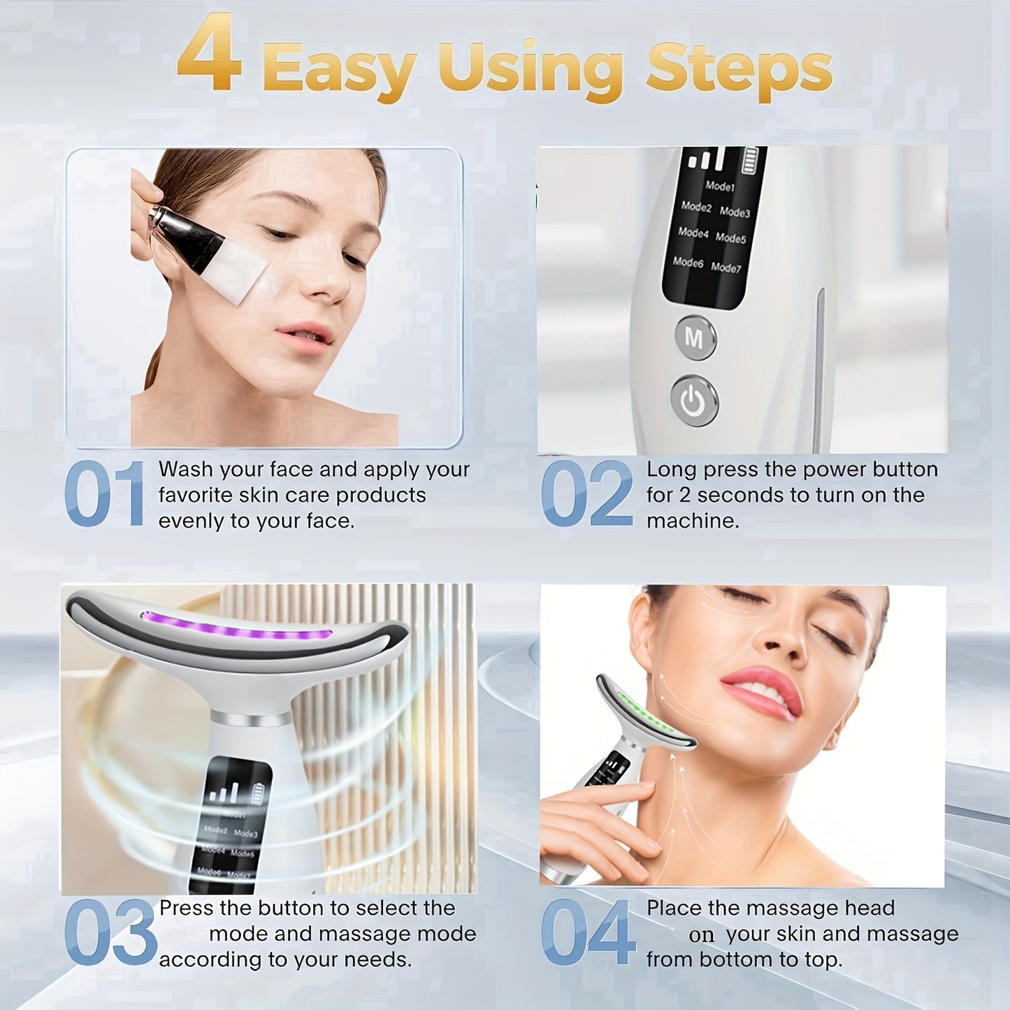 7-in-1 Multifunctional Facial & Neck Massager, 7-Color LED Lights, 7 Modes, USB Rechargeable, Lithium Polymer Battery, Ideal for Beauty & Personal Care, Perfect Gift for Valentine'S & Mother'S Day