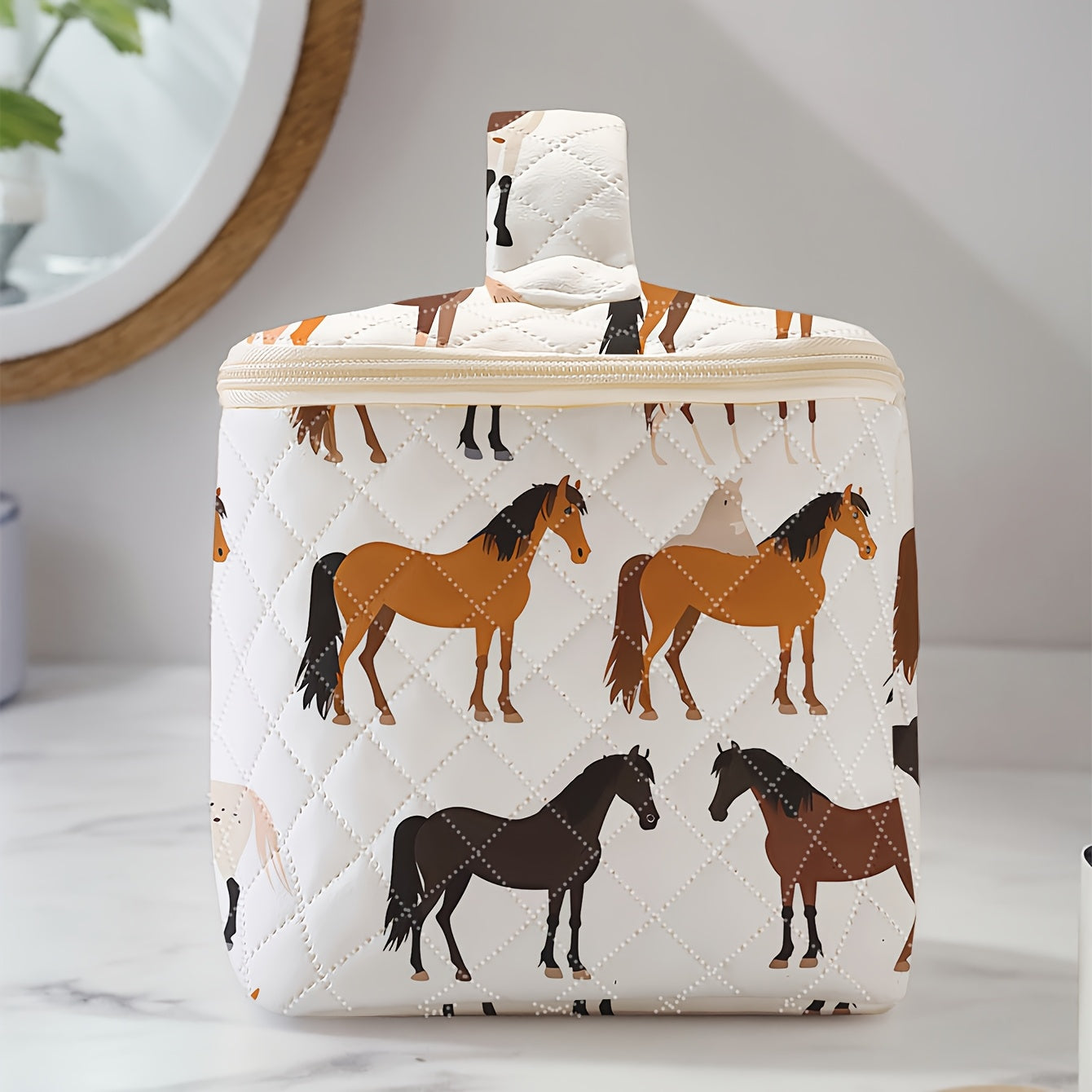 Horse Pattern Cosmetic Case Travel Organizer for Makeup, Brushes & Accessories - Durable Polyester Fabric, Spacious Non- Storage Bag with Multiple Compartments, Portable Design with Zip Closure - Cute and Stylish Essential fo
