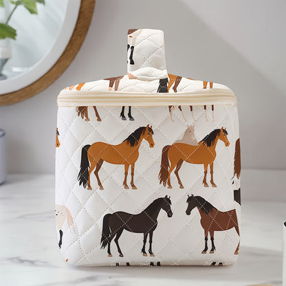 Horse Pattern Cosmetic Case Travel Organizer for Makeup, Brushes & Accessories - Durable Polyester Fabric, Spacious Non- Storage Bag with Multiple Compartments, Portable Design with Zip Closure - Cute and Stylish Essential fo