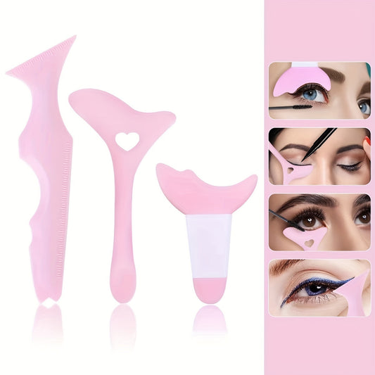 [3pcs Silicone Makeup Tool Set] 3pcs Silicone Makeup Tool Set - Eyeliner & Mascara Shields, Fragrance-Free Beauty Accessories