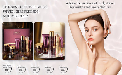 Anti-aging skincare set with 9pcs of retinol to gently care for the skin | A complete skincare routine Korean beauty skincare gift set, including cleanser, toner, lotion, essence, cream, eye cream, suitable for wife, ladies,