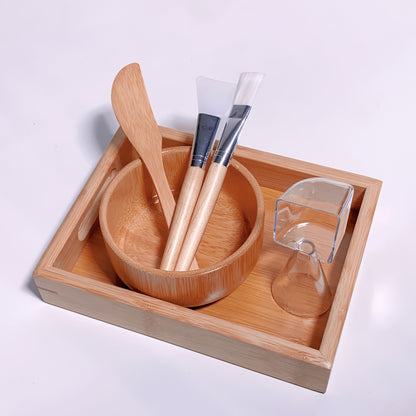 6pcs/11pcs set of natural bamboo DIY high-end facial mask care tools, including facial mask bowl, facial mask brush and bamboo tray, for beauty salons and personal SPA skin care