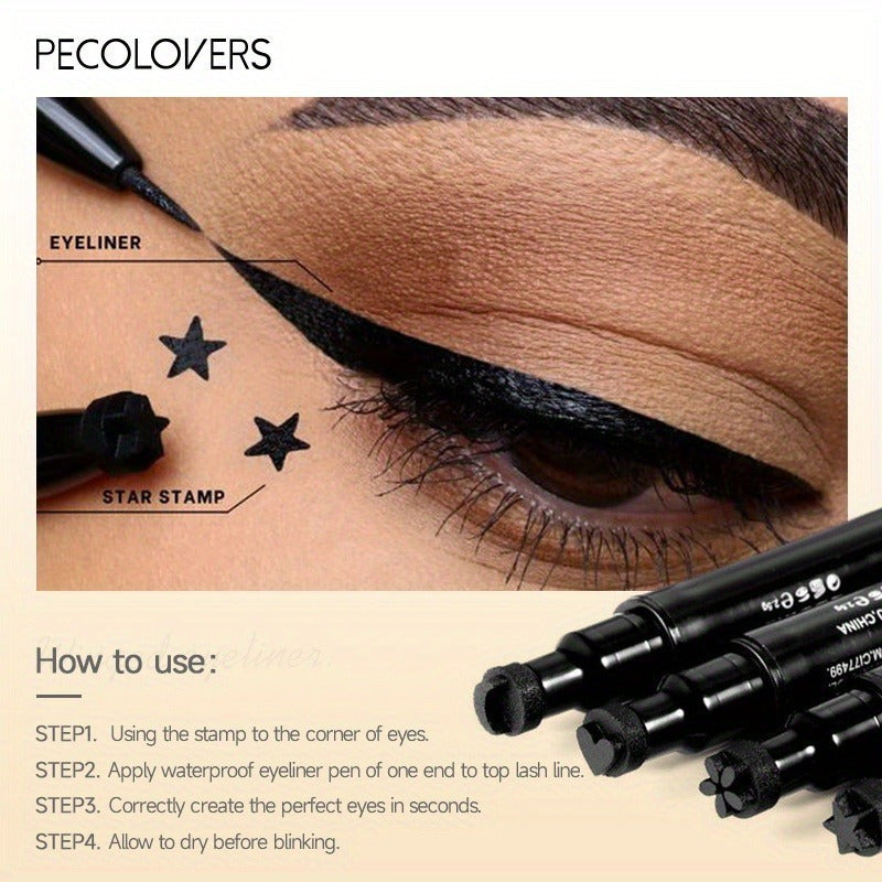 [Black Liquid Eyeliner] Black Liquid Eyeliner Pen | 2-in-1 Double-Headed Moon Stamp Design, Quick Dry, Non-Smudge, Waterproof, Long-Lasting Eye Makeup, Precision Eyeliner Application, Innovative Beauty Product
