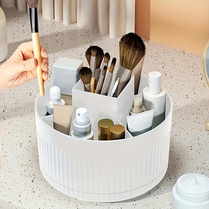 360° Rotating Makeup Organizer - Durable Plastic Cosmetic Storage Box with Multiple Compartments for Brushes, Lipsticks, and Beauty Tools - Ideal for Bedroom Vanity, Bathroom, and Living Room Desk Organization, Makeup Vanity