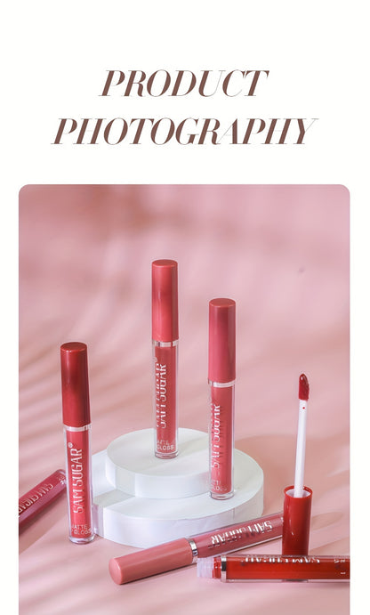 SAM SUGAR Matte Liquid Lipstick Set - Waterproof, Non-Stick Cup Long Lasting Lip Gloss Collection, 6 Shades of Orange, Pink, Red & Skin Tones - Perfect Gift for Mother's Day, Valentine's Day, Women's Beauty Essentials