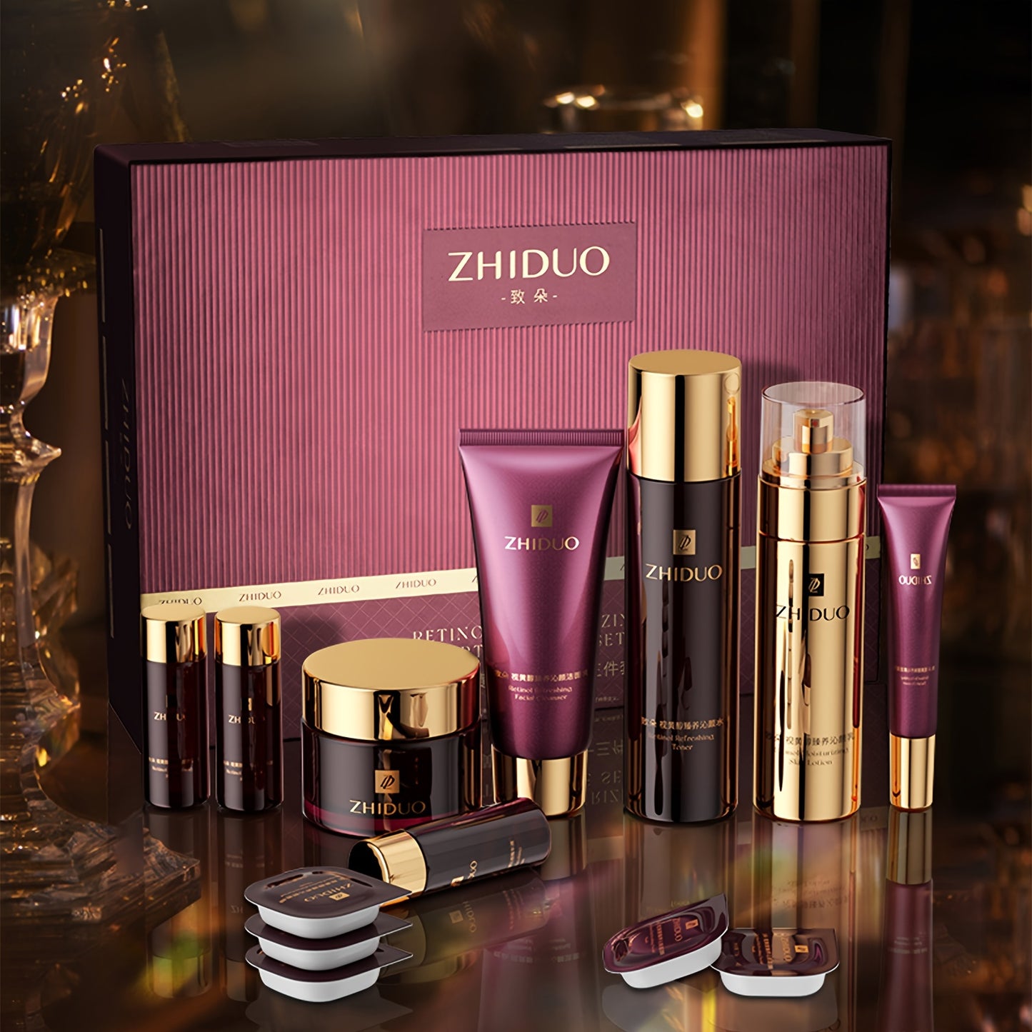 Anti-aging skincare set with 9pcs of retinol to gently care for the skin | A complete skincare routine Korean beauty skincare gift set, including cleanser, toner, lotion, essence, cream, eye cream, suitable for wife, ladies,