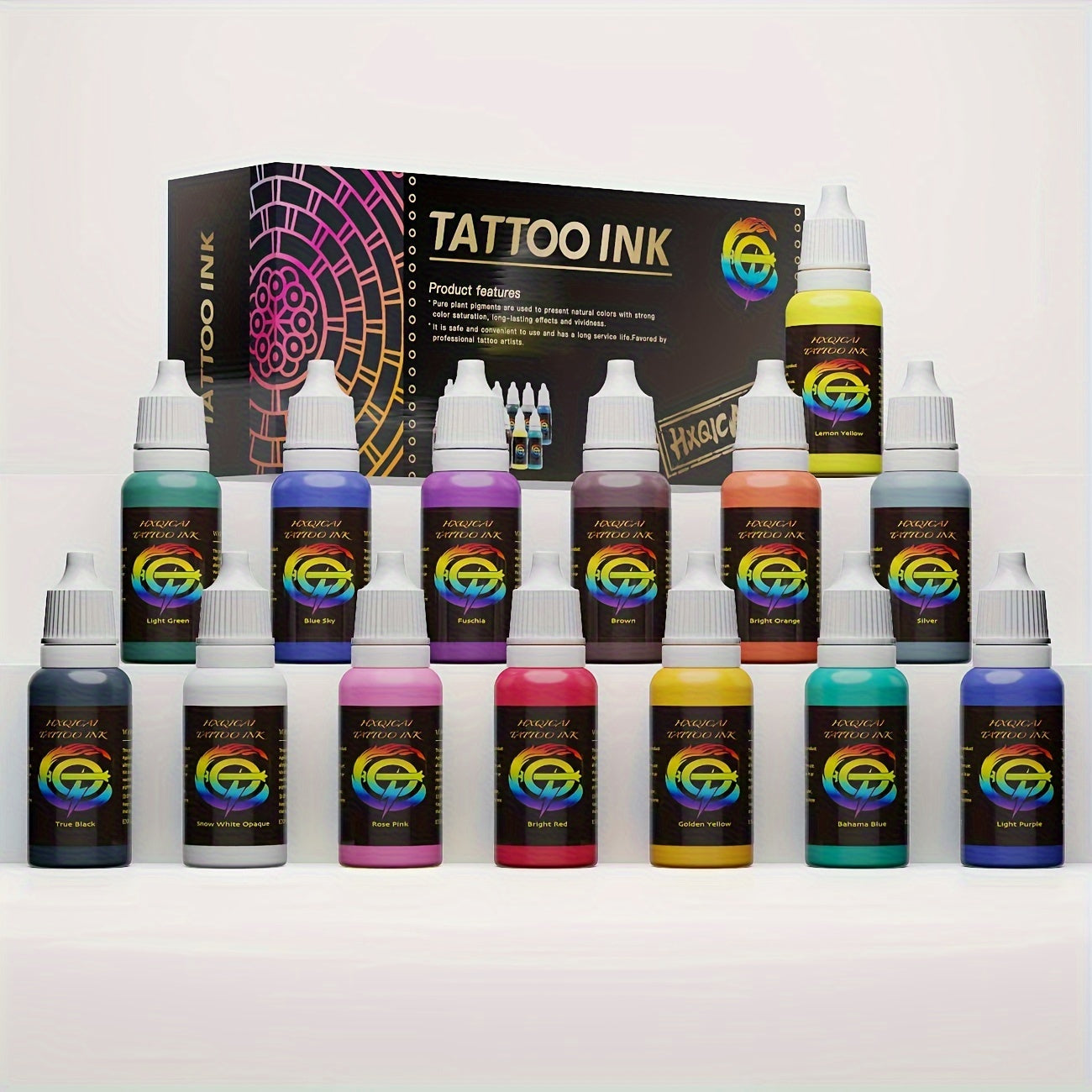 14 color ink set, 14 pigment ink 0.5 oz (about 14.2 grams)15 ml/bottle, suitable for 3D makeup beauty skin body art, pigment ink set for professionals and enthusiasts (14 colors, black, red, white, etc.)