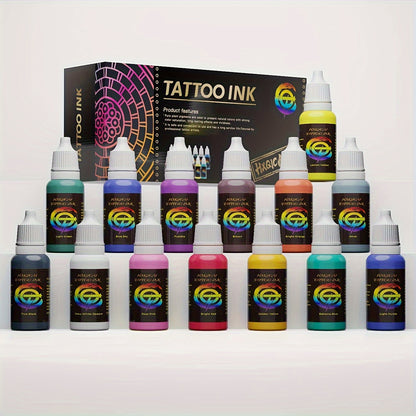 14 color ink set, 14 pigment ink 0.5 oz (about 14.2 grams)15 ml/bottle, suitable for 3D makeup beauty skin body art, pigment ink set for professionals and enthusiasts (14 colors, black, red, white, etc.)