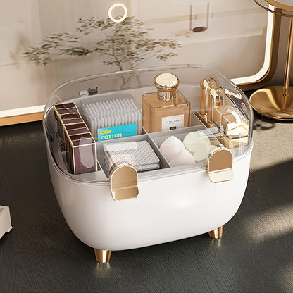 1pc Cosmetic Organizer with Transparent Lid - Makeup Vanity Storage Box, Lipstick, Perfume, Nail Polish, Brushes - Compact Bathroom & Desk Organizer with Open Compartments - Durable Plastic Construction - Space-Saving Vanity