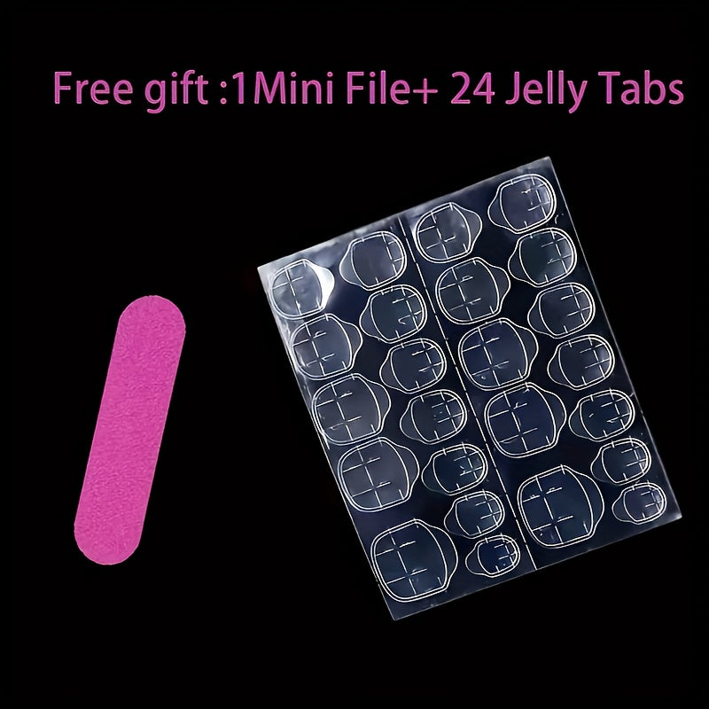 24-Piece Press-On Nail Set, Green & White Square Shape, Medium Length, with Green Dandelion Design, Glossy Finish, Removable & Reusable, Beauty & Personal Care, Nail Art Accessories