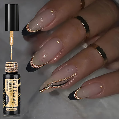 Full Beauty Sparkling Glitter Gel Nail Polish - Champagne Golden & Silvery, Waterproof, Odorless, UV-Cured Semi-Permanent Liner for French Manicures