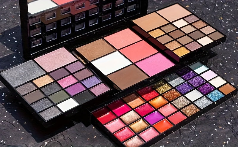 74-Color Glamour Makeup Palette - Vibrant Eye Shadow & Lip Colors, Glitter Cream, All-In-One Beauty Kit with Blendable Formulas, Long-Lasting, Highly Pigmented, Includes Brushes, Portable & Travel-Friendly Cosmetics Collectio