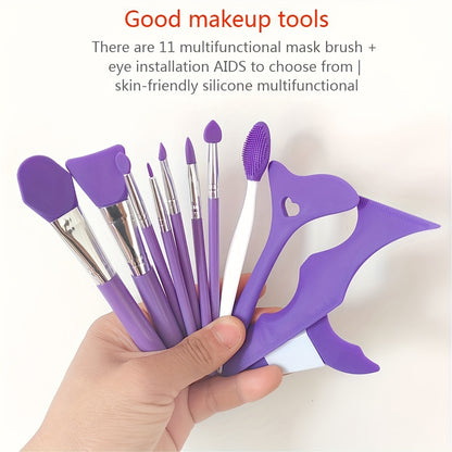 1 set of 11 silicone makeup mask brushes beauty tools + multi-functional eye makeup auxiliary tools nose brush blackhead brush silicone beauty ruler lazy person makeup auxiliary ruler eyelash mascara eyeliner eye shadow block