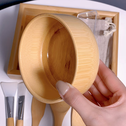 6pcs/11pcs set of natural bamboo DIY high-end facial mask care tools, including facial mask bowl, facial mask brush and bamboo tray, for beauty salons and personal SPA skin care