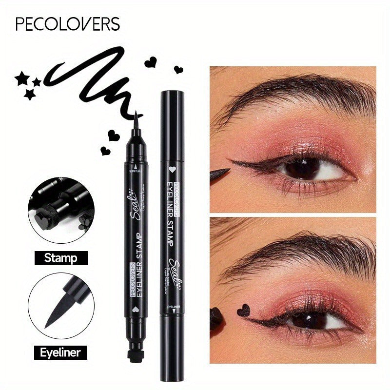 [Black Liquid Eyeliner] Black Liquid Eyeliner Pen | 2-in-1 Double-Headed Moon Stamp Design, Quick Dry, Non-Smudge, Waterproof, Long-Lasting Eye Makeup, Precision Eyeliner Application, Innovative Beauty Product