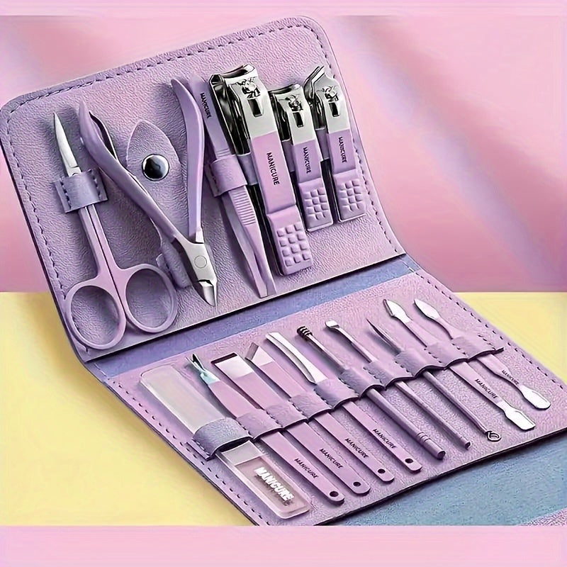 16-Piece Premium Stainless Steel Manicure & Pedicure Kit - Modern Style Nail Clipper Set with Straight Edge, Nail File, Ear Pick, Scissors - Professional Grooming Tools for Travel & Beauty Care