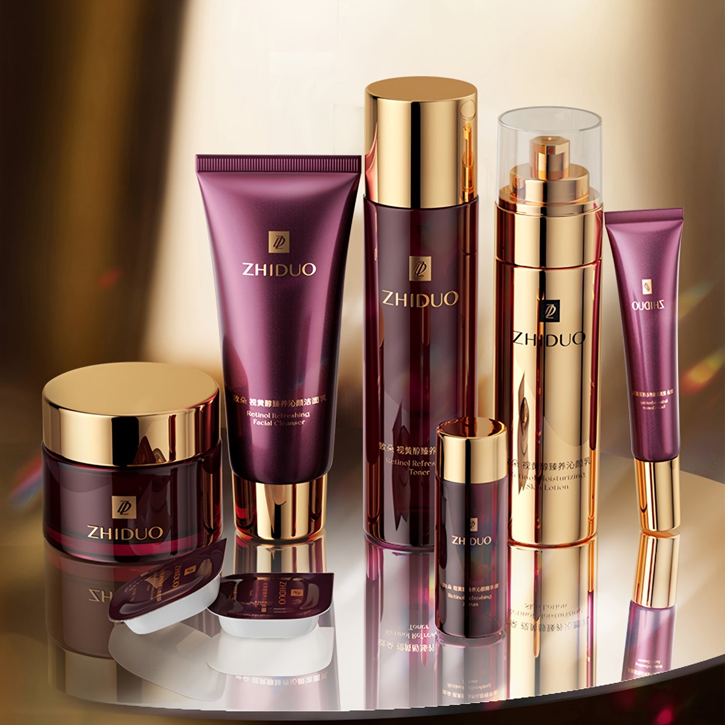 Anti-aging skincare set with 9pcs of retinol to gently care for the skin | A complete skincare routine Korean beauty skincare gift set, including cleanser, toner, lotion, essence, cream, eye cream, suitable for wife, ladies,