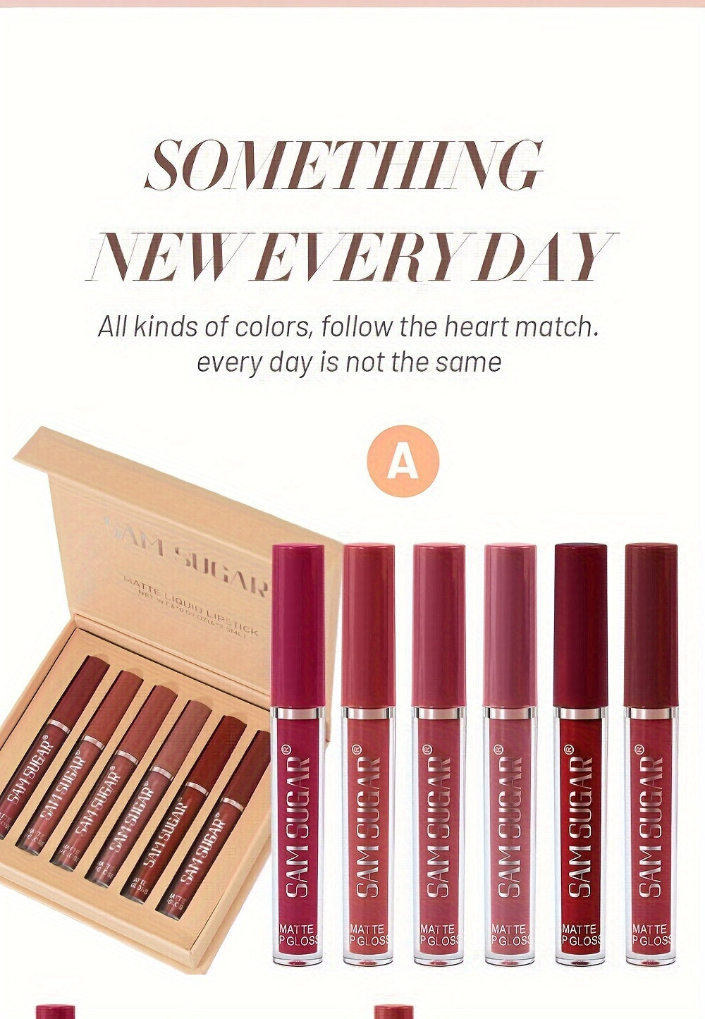 SAM SUGAR Matte Liquid Lipstick Set - Waterproof, Non-Stick Cup Long Lasting Lip Gloss Collection, 6 Shades of Orange, Pink, Red & Skin Tones - Perfect Gift for Mother's Day, Valentine's Day, Women's Beauty Essentials