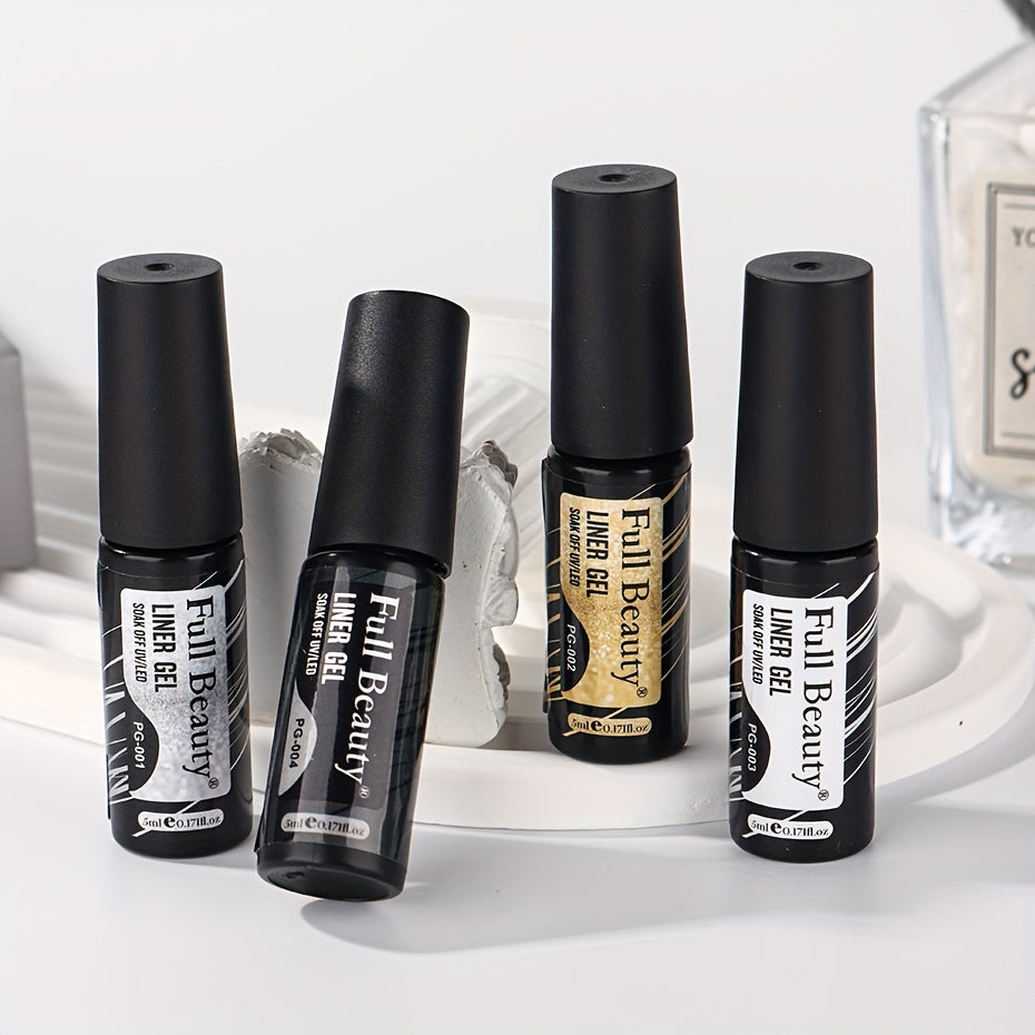 Full Beauty Sparkling Glitter Gel Nail Polish - Champagne Golden & Silvery, Waterproof, Odorless, UV-Cured Semi-Permanent Liner for French Manicures