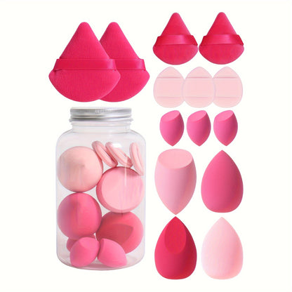 14pc Makeup Sponge Set With Storage Jar, Velvet Beauty Blenders, Latex-Free, Makeup Sponge Finger Puff, Dual-Use Wet & Dry Foundation Cosmetic Puffs, For All Skin Types