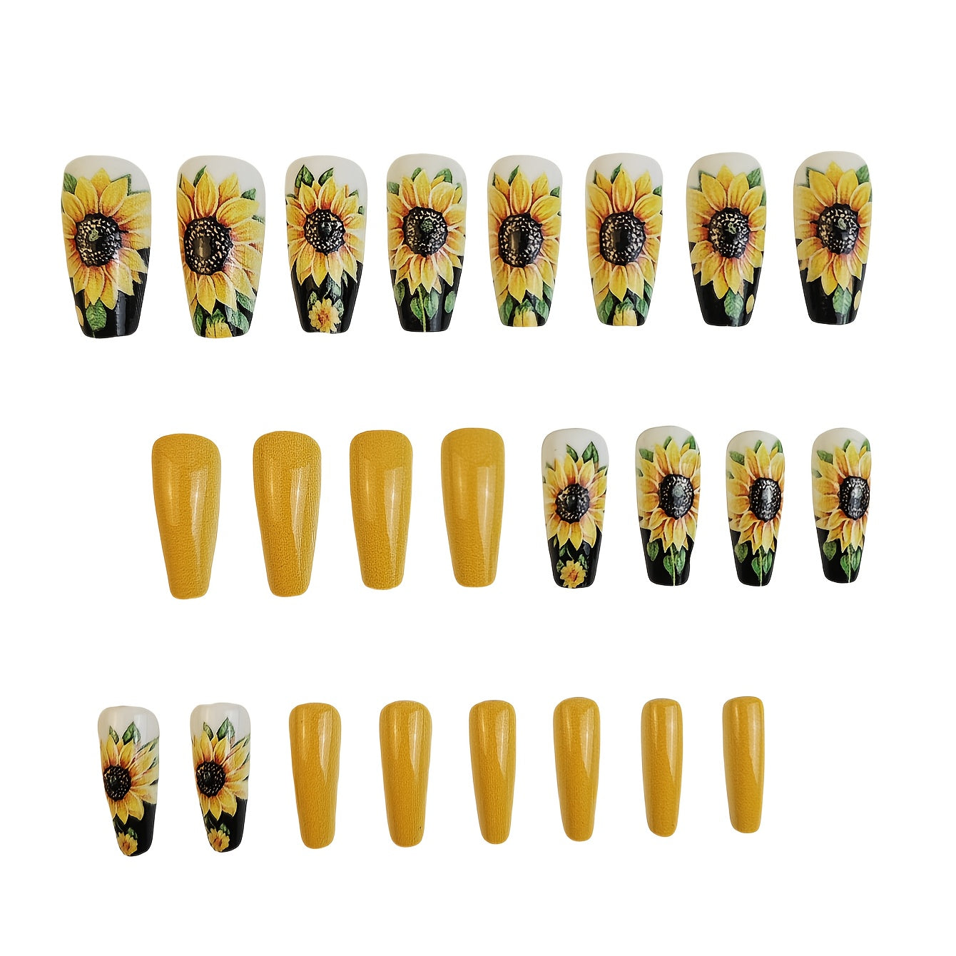 24pcs Lemon Yellow Sunflower Press-On Nails - Glossy Finish, Medium Length Ballet Style with Vibrant Floral Design, Easy Application Fake Nails for Women & s, Cute Nails, Beauty Accessories, Playful Nail Art, Durable Pressons